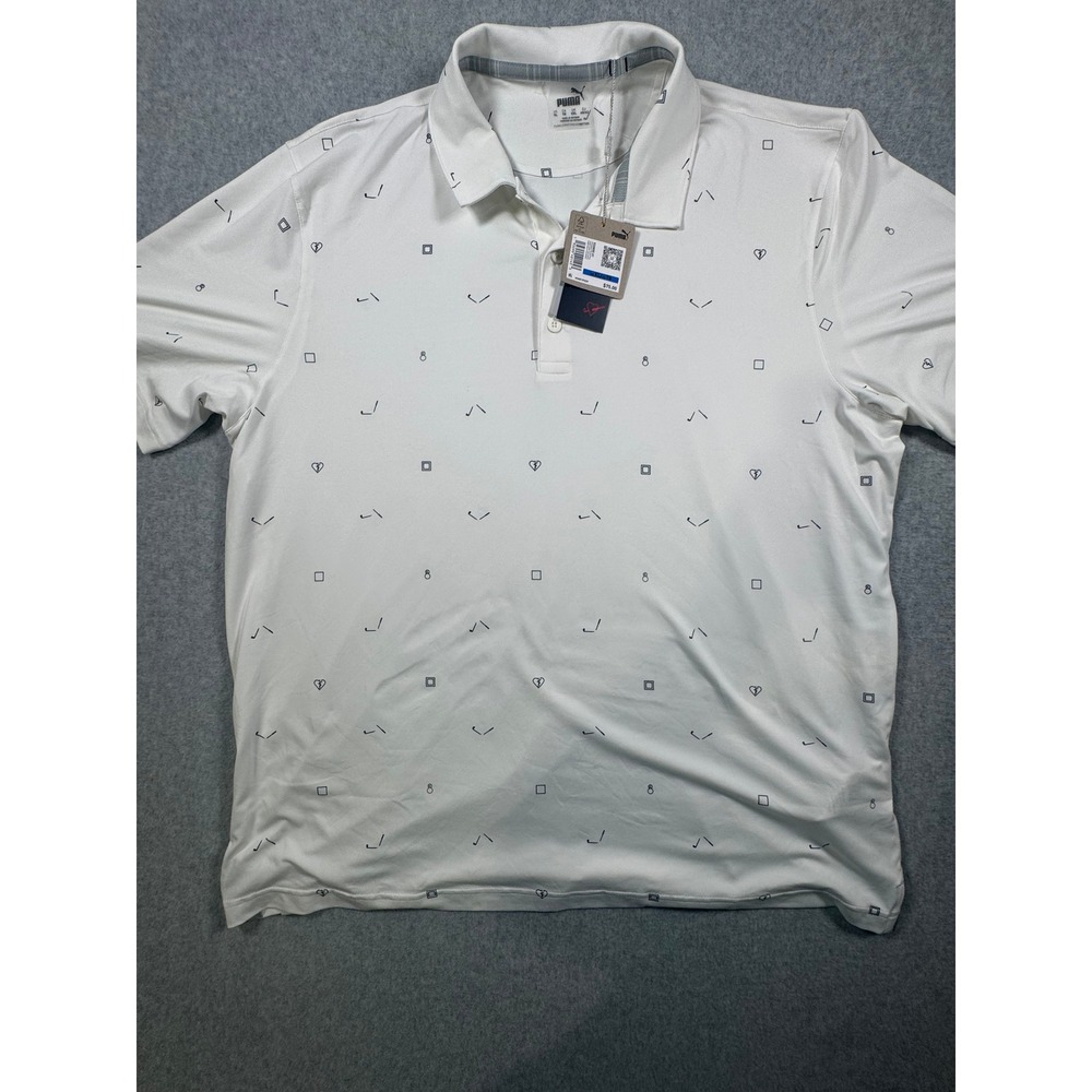 Puma Golf Cloudspun HB Polo Shirt Mens XL White Navy Golf Clubs 533855 01 NEW
